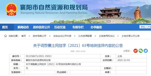 襄阳市自然资源和规划局调整襄土网挂字 2021 63号地块挂牌内容